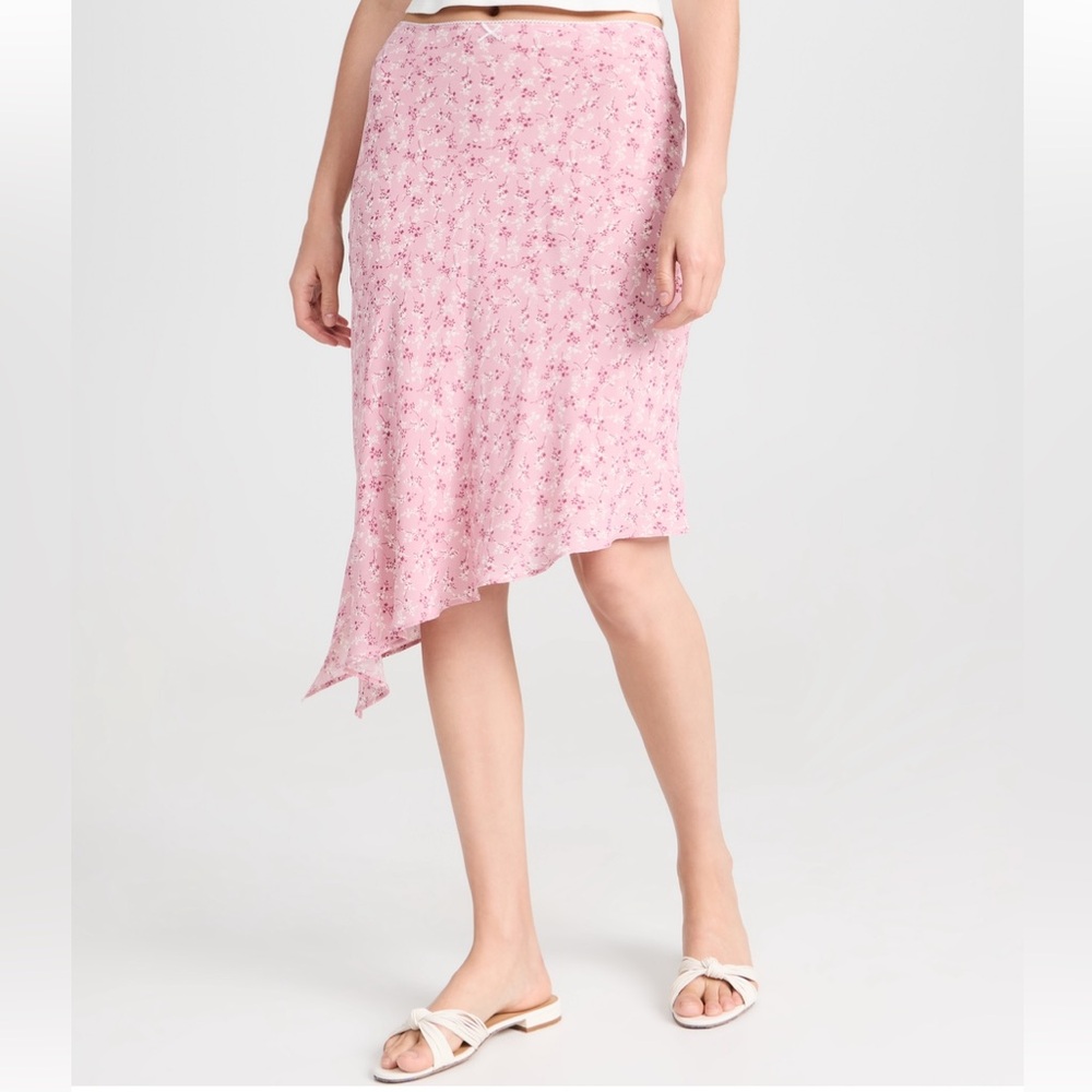 Reformation Pink Floral Asymmetrical Skirt